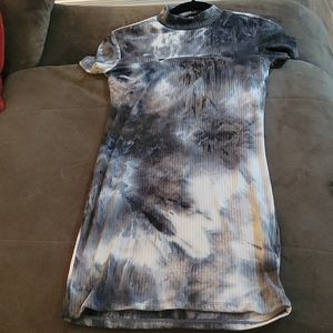 Soft Tie Dye Ribbed Mock Neck Cut-Out Bodycon Mini